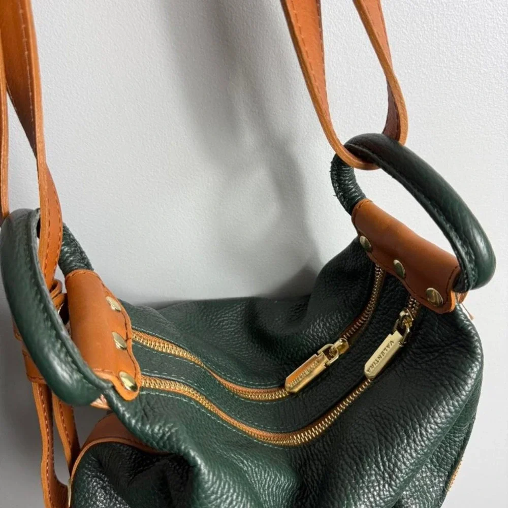 Green Leather Valentina Bag Purse Brown and Gold‎